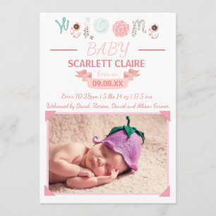 Bienvenue bébé avec photo - Faire-part de naissanc