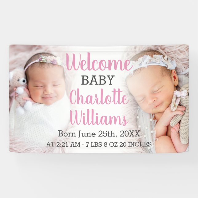 Bienvenue Bébé Fille Annonce Bannière 2 Photos (Horizontal)