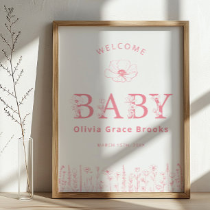 Bienvenue Bébé Fleur Sauvage Affiche de Fête de Na