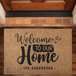 Bienvenue chez nous Tapis de sol en faux jute Fami