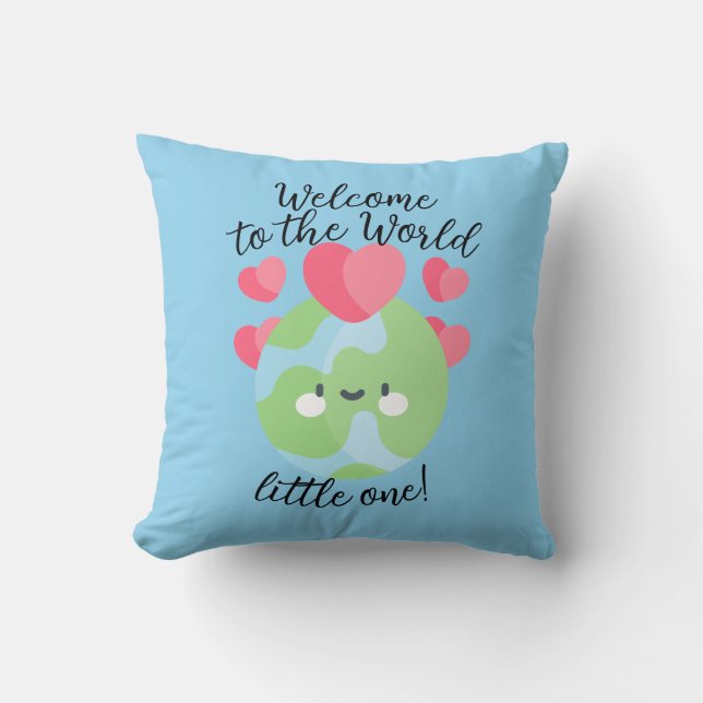 "Bienvenue dans le monde... !" Coussin faire-part (Recto)