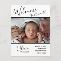 Bienvenue dans le monde Photo de naissance Cartes 