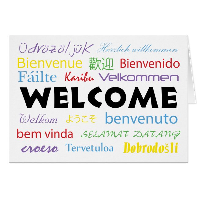 Bienvenue dans plusieurs langues Blanc Personnalis (Devant horizontal)