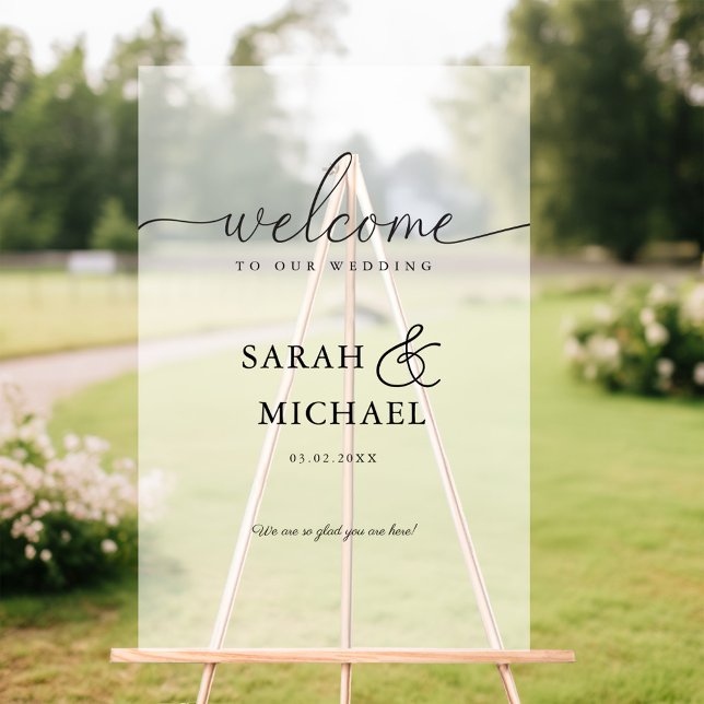 BIENVENUE ! Élégant, blanc, transparent, Mariage (WELCOME! Elegant, White,Transparent, Wedding Acrylic Sign)