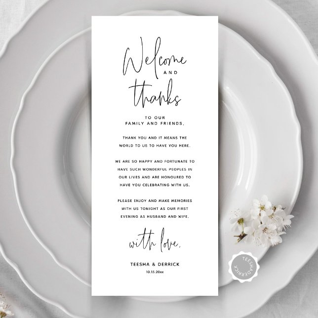 Bienvenue et merci, Place Setting Carte de remerci (Welcome and Thanks,  Wedding Place Setting Thank You Card, Dinner Place Decor, Online Editable)