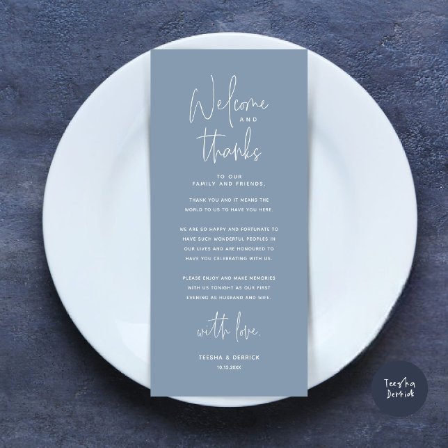 Bienvenue et merci, Place Setting Carte de remerci (Welcome and Thanks, Modern Dinner Place Setting Thank You Card, in Dusty Blue)