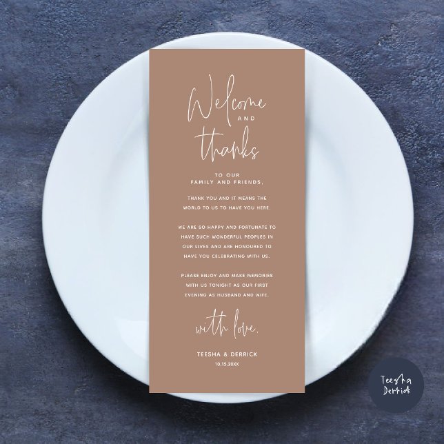 Bienvenue et merci, Place Setting Carte de remerci (Welcome and Thanks, Modern Dinner Place Setting Thank You Card, in Taupe)