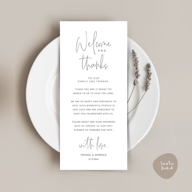 Bienvenue et merci, Place Setting Carte de remerci (Welcome and Thanks, Place Setting Thank You Dinner Party Card in Dark Grey)