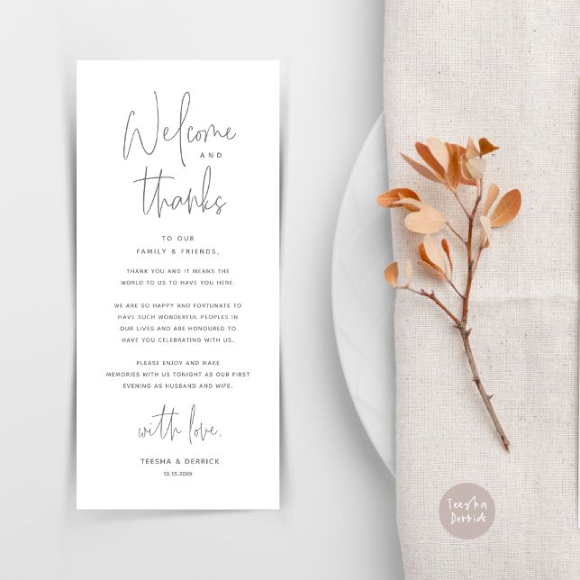 Bienvenue et merci, Place Setting Carte de remerci (Welcome and Thanks, Wedding Dinner Place Setting Thank You Card in Dark Grey)