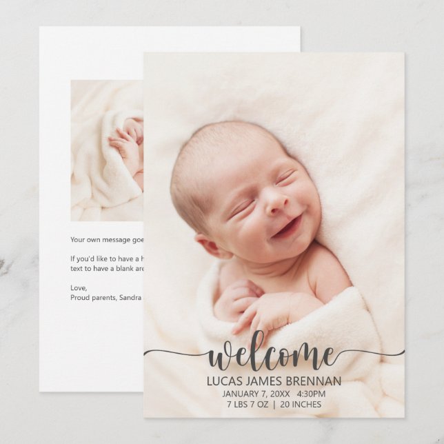 Bienvenue Faire-part de naissance bébé Carte photo (Devant / Derrière)