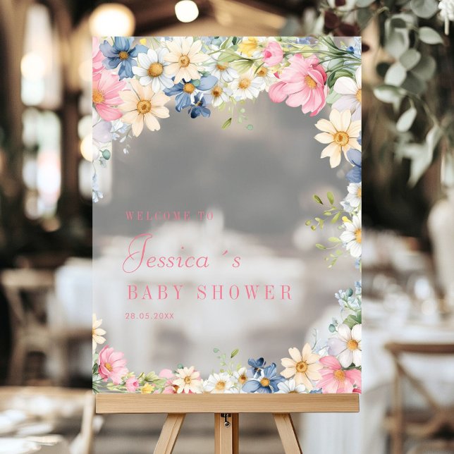 Bienvenue ! Fleur sauvage, Baby shower (Welcome! Wildflower, Baby Shower Acrylic Sign with your name and date.)