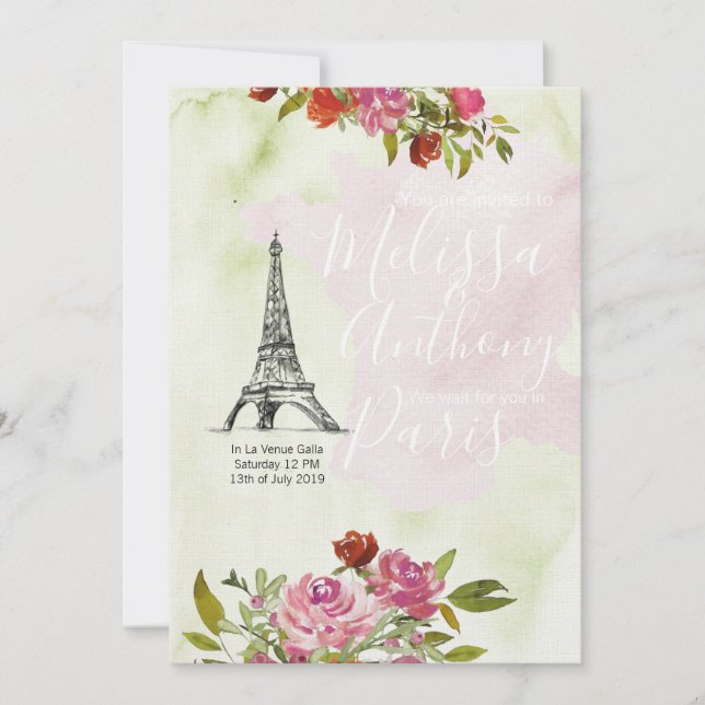Bienvenue France Watercolor Wedding Einladung (Vorderseite)