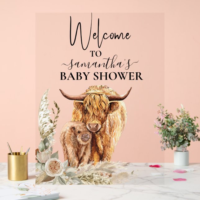 Bienvenue Highland Cow Calf Baby shower Boho (Mariage)