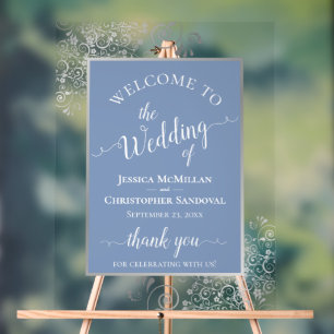 Bienvenue Mariage Calligraphie Argent et Bleu Pous