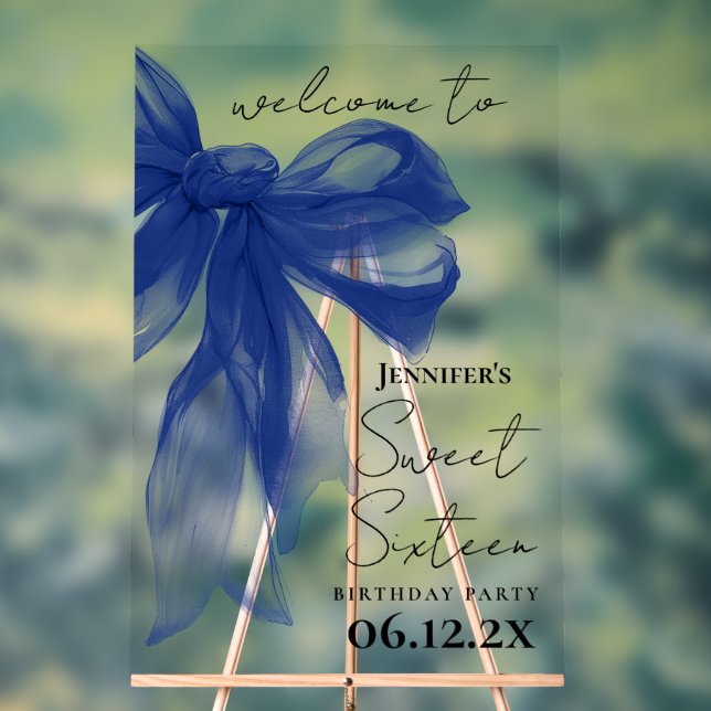 Bienvenue Navy Bow Coquette Script Sweet 16  (Neutre)