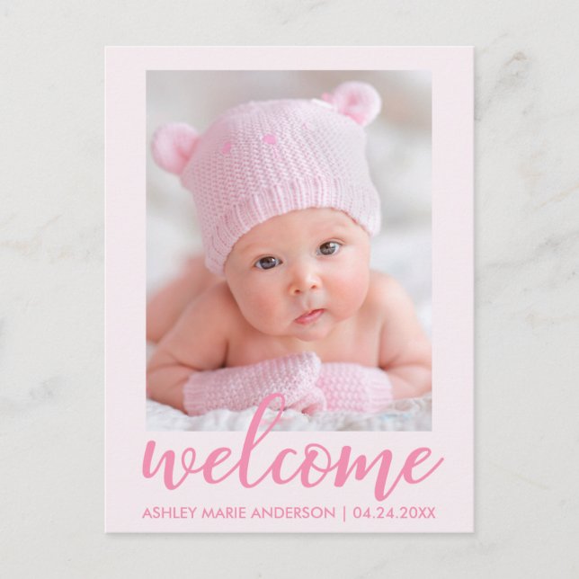 Bienvenue Nouveau bébé Faire-part rose pâle (Devant)