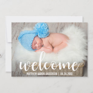 Bienvenue Nouveau bébé moderne carte à script blan