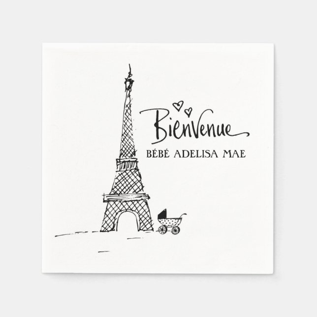 Bienvenue Paris Doodle Sketch Babydusche Serviette (Vorderseite)