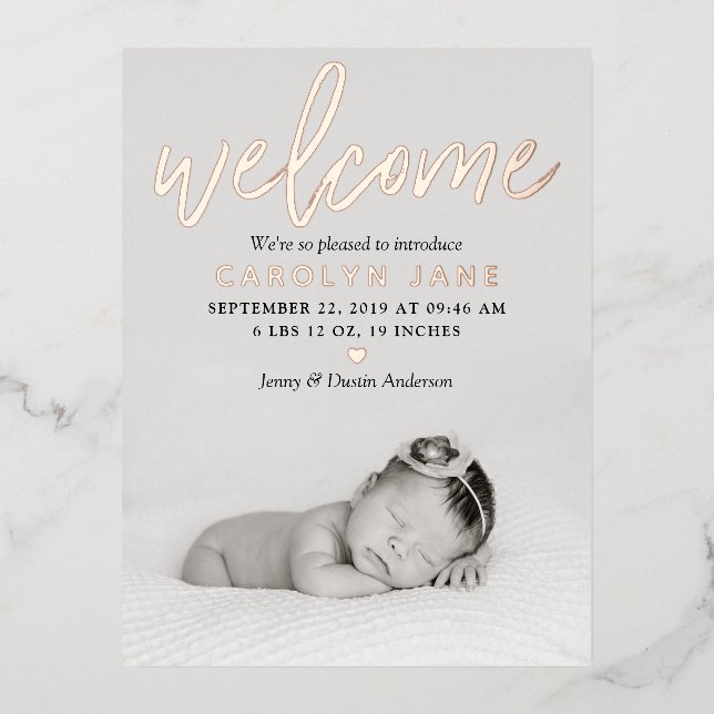 "Bienvenue" Photo Real Foil Faire-part de naissanc (Recto)