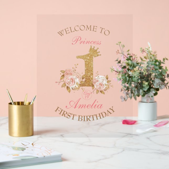 Bienvenue Pink Gold Crown Princesse 1er signe d'an (Mariage)