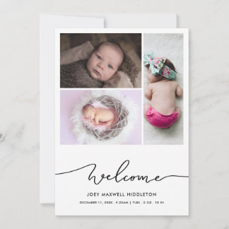 Bienvenue Script Baby Photo Faire-part de naissanc
