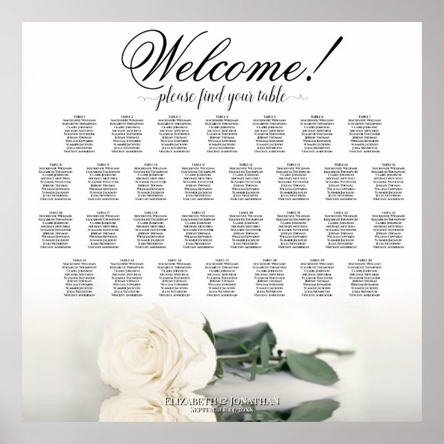 Bienvenue ! Tableau de 30 Mariages de Rose blanche (Devant)