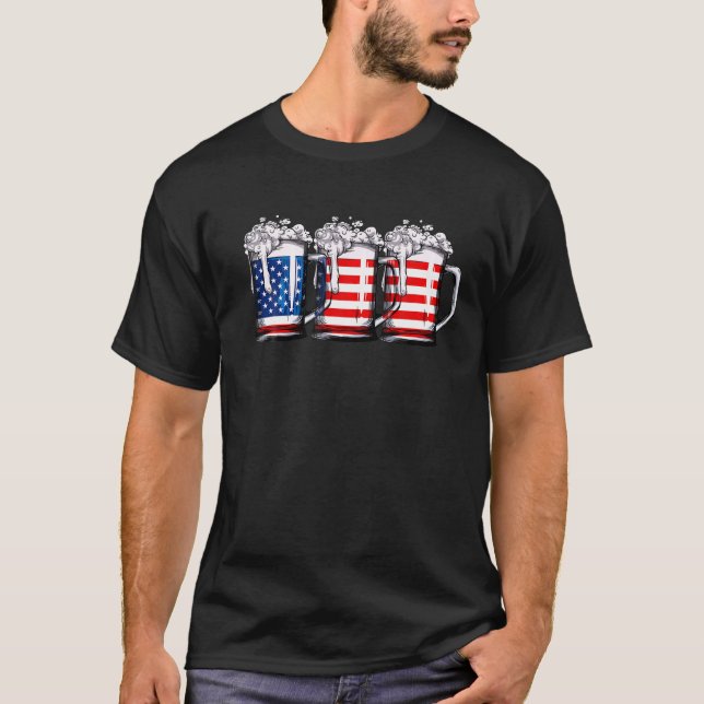Bier American Flag 4th of    JulyMerica trinken T-Shirt (Vorderseite)