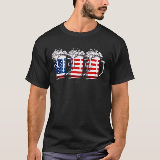 Bier American Flag T Shirt 4. Juli Männer Frauen (Vorderseite)