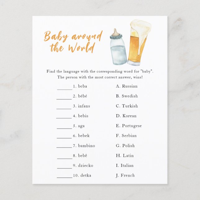 Bier Baby Dusche - Baby rund um das Weltspiel (Vorderseite)