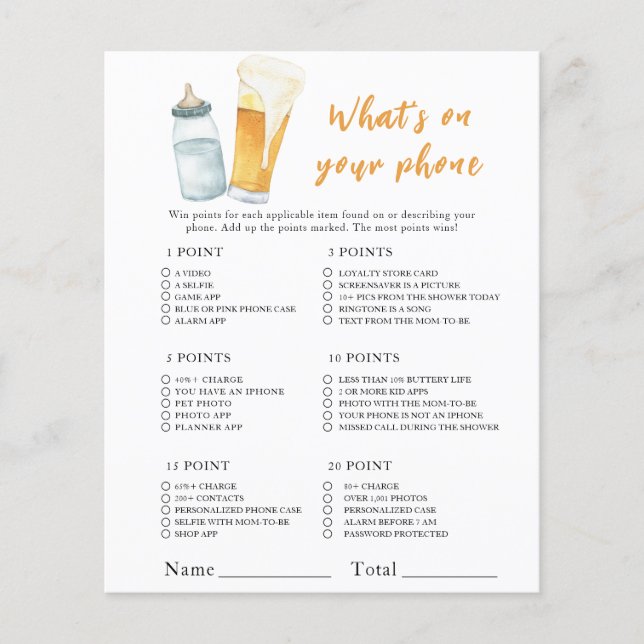 Bier Baby Dusche - Was ist auf Ihrem Handy? (Vorderseite)