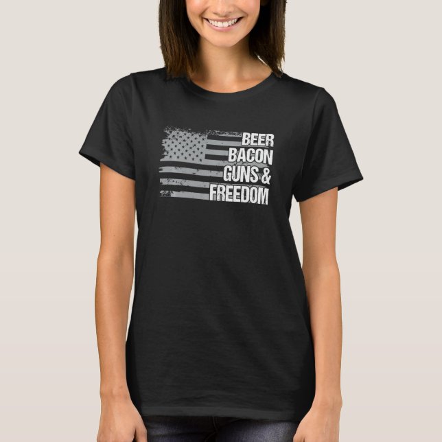 Bier Bacon Guns Freedom (On Back) US Flag Vater Gr T-Shirt (Vorderseite)