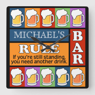 BIER Bar-Pop-Kunst NAME-Wanduhr Quadratische Wanduhr