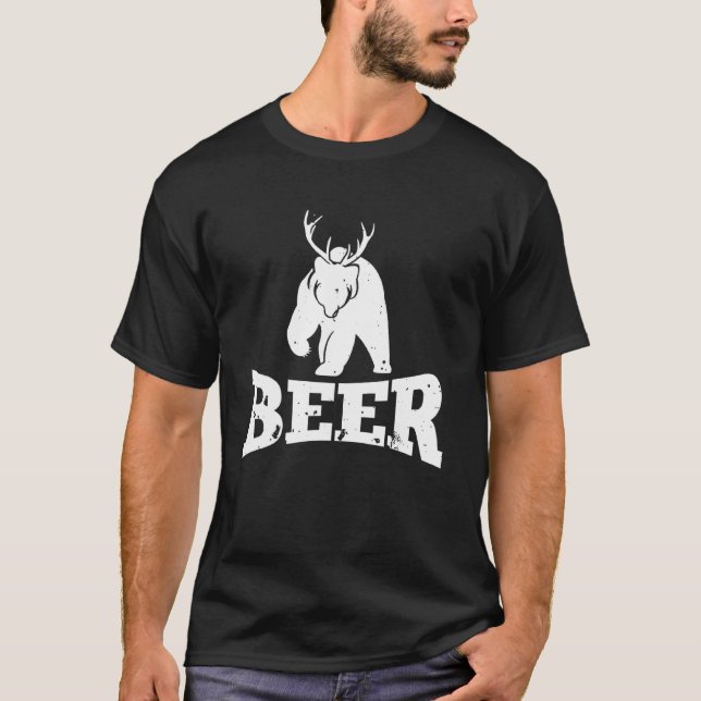 Bier Bären Hirsch Jagd Party Pun Erwachsene T-Shirt (Vorderseite)