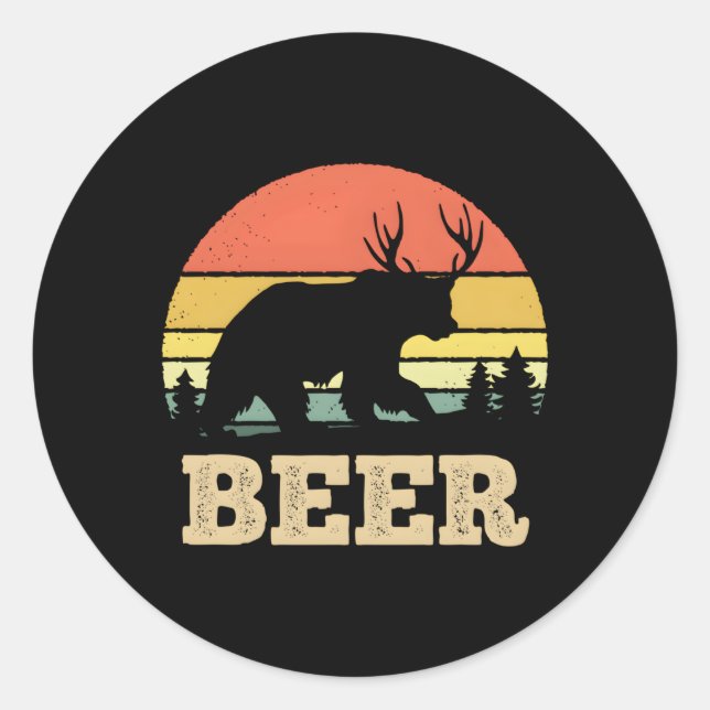 Bier Bear Deer Runder Aufkleber (Vorderseite)