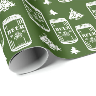 Bier Can Christmas Baum auf Grün Geschenkpapier