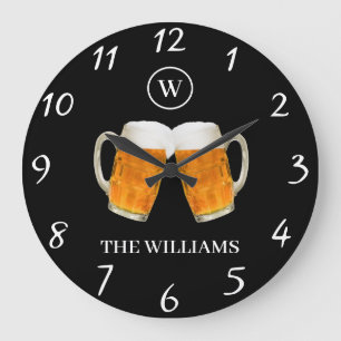 Bier Cheers Theme Custom Familienname Initial Blac Große Wanduhr