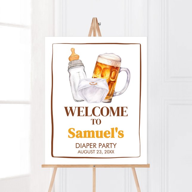 Bier Diaper Party Babydusche Begrüßung Poster (Beer Diaper Party Baby Shower Welcome Sign)