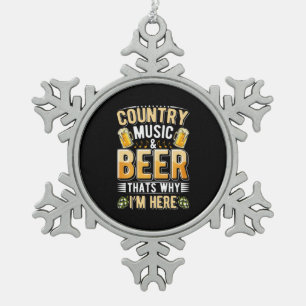 Bier Drinker Country Music Bier trinken Geburtstag Schneeflocken Zinn-Ornament