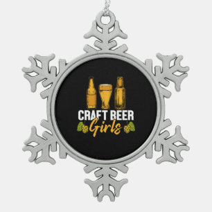 Bier Drinker Craft Biermädchen Geburtstag Schneeflocken Zinn-Ornament