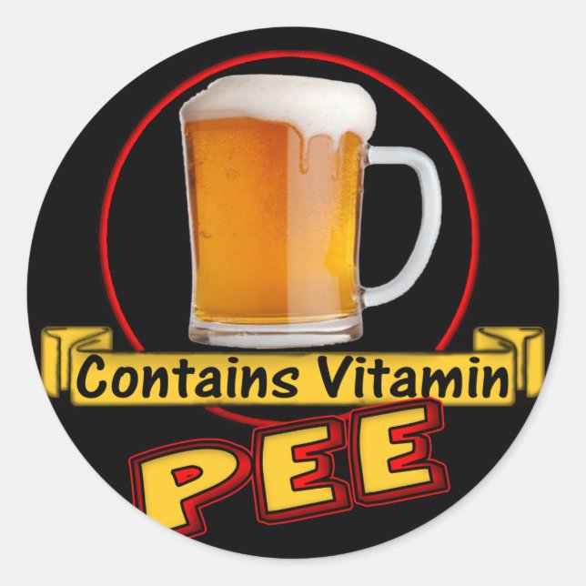 Bier enthält Vitamin-Pee-T - Shirt Geschenke Runder Aufkleber (Vorderseite)