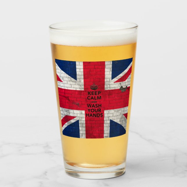 Bier-Glas "Behalt Ruhe und wasche deine Hände" Glas (Vorne (Gefüllt))