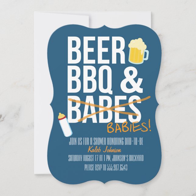 Bier, GRILLEN & Babes Vater Babys Kinderdusche Ein Einladung (Vorderseite)
