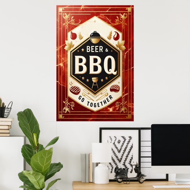 Bier & GRILLEN gemeinsam Poster (Heimbüro)