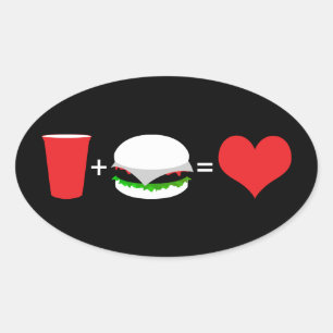 Bier + Hamburger = Liebe Ovaler Aufkleber