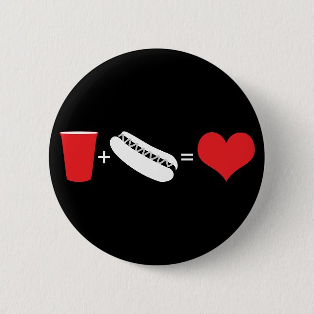 Bier + Hot dogs = Liebe Button (Vorderseite)