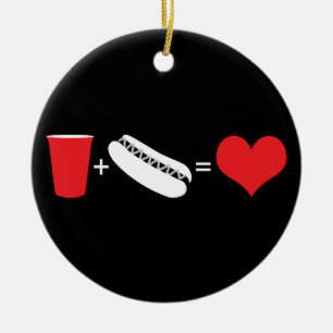 Bier + Hot dogs = Liebe Keramik Ornament