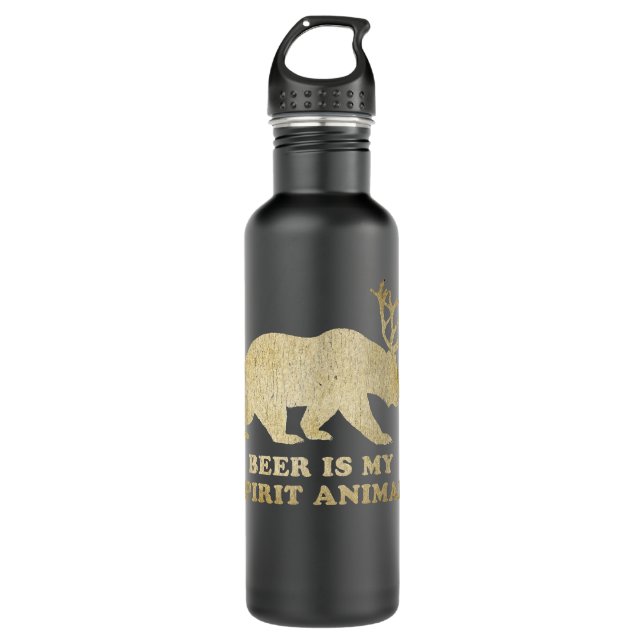 Bier ist mein Geist Tierbär+Hirsch=Bier Edelstahlflasche (Vorderseite)