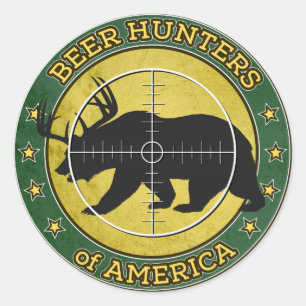 Bier-Jäger von Amerika (Spaßbär mit Geweihlogo) Runder Aufkleber