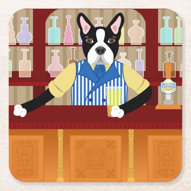 Bier-Kneipe Bostons Terrier Rechteckiger Pappuntersetzer (Vorderseite)