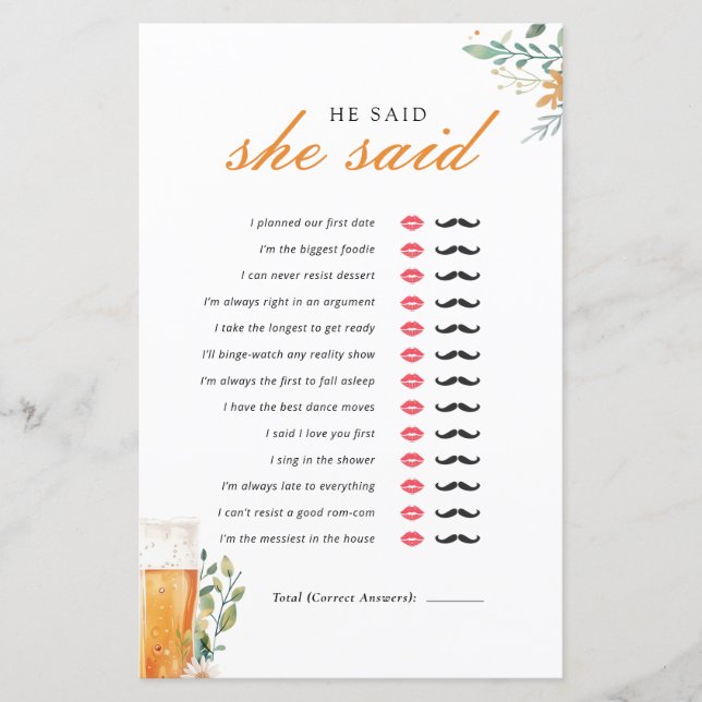 Bier Liebe braut Er sagte, sie sagte Bridal Game (Vorderseite)